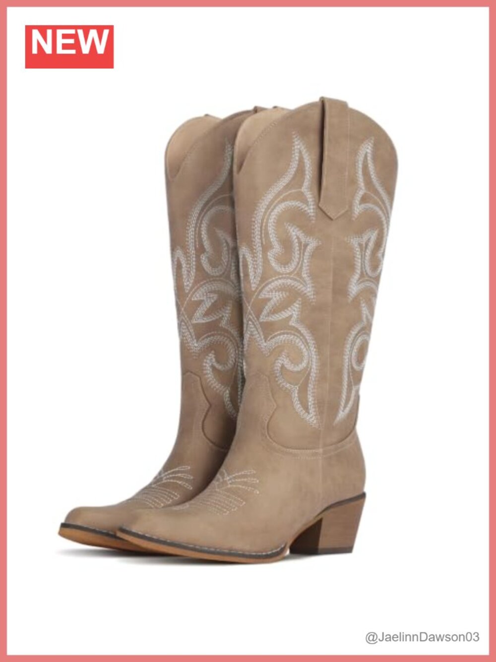 Western Cowboy Boots Women Faux Leather Mid-Calf Snip Toe Block Heel